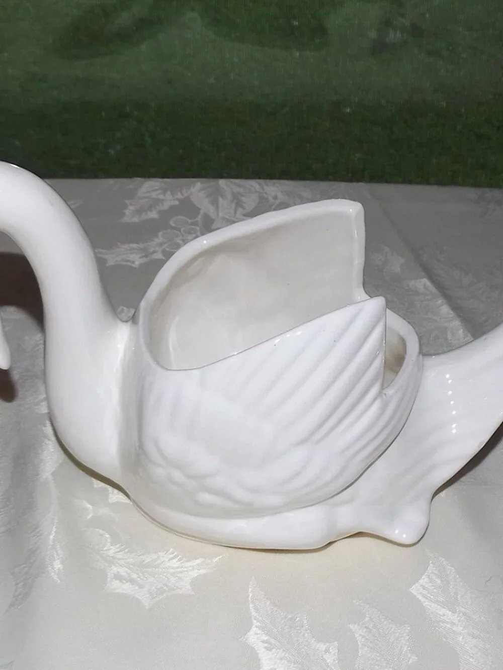 Vintage White Ceramic Glazed 6 ½” Swan Planter Bird Decor